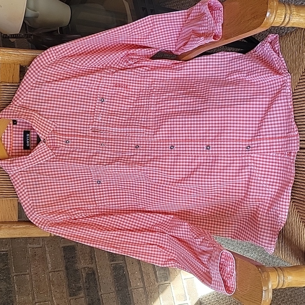 Orvis red/white checkered, button down long sleev… - image 2